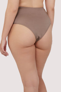 Model shows high-cut bikini bottoms brief