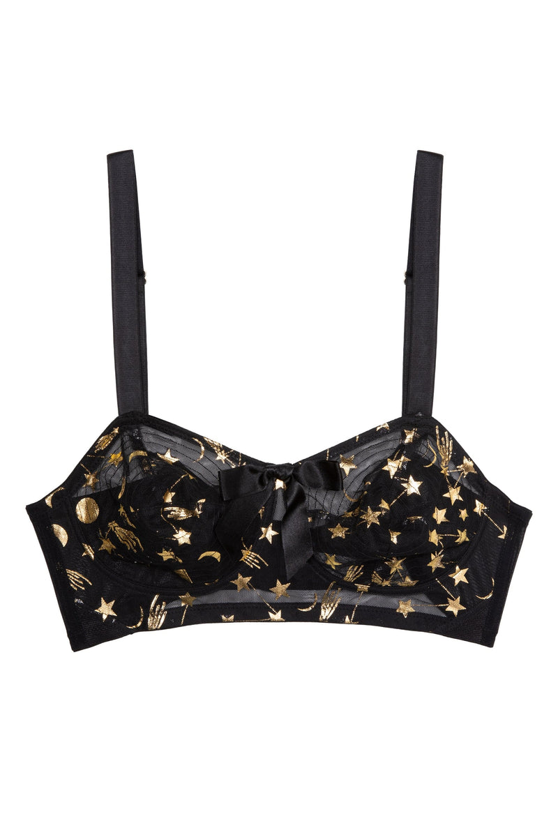 Product Cut Out of Solar black and gold cosmic print bullet bra