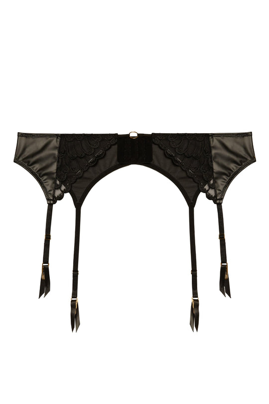 Natalia Black Faux Leather Lace And Rings Suspender