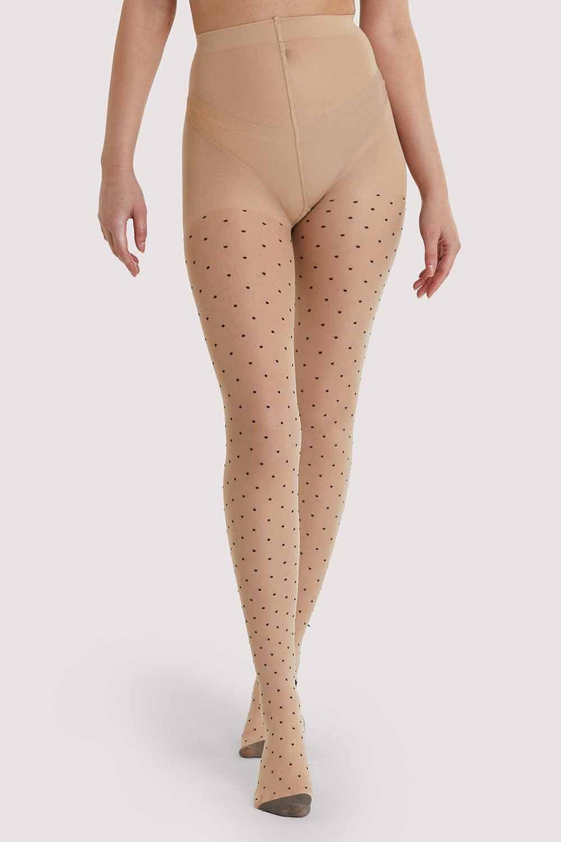 Dotty Seamed Tights With Bow Light Beige/Black