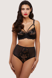 Lottie Black Floral Embroidery Strap Plunge Bra