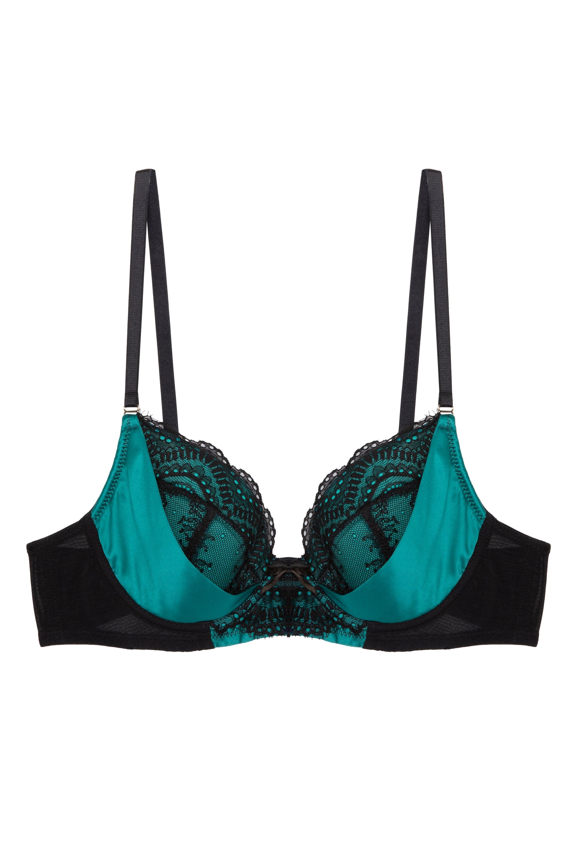 Melda Teal Satin And Lace Bra