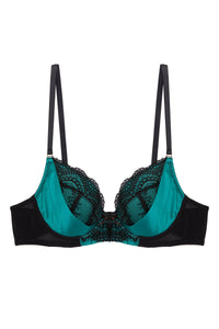 Melda Teal Satin And Lace Bra