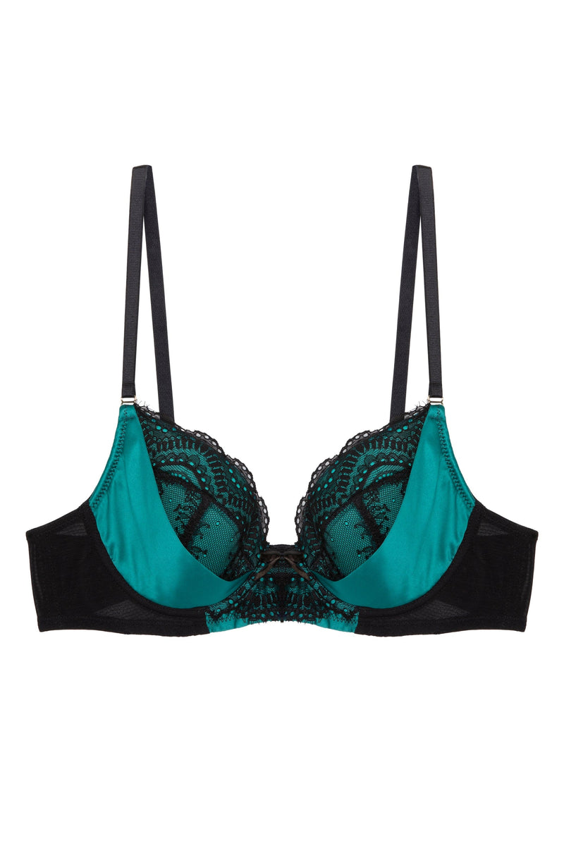 Melda Teal Satin And Lace Bra