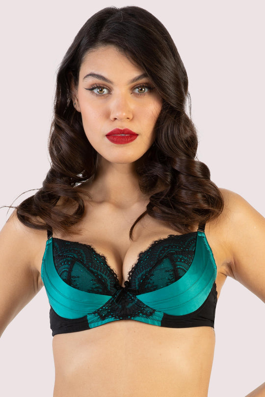 Melda Teal Satin And Lace Bra