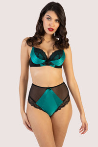 Melda Teal Satin And Lace Bra