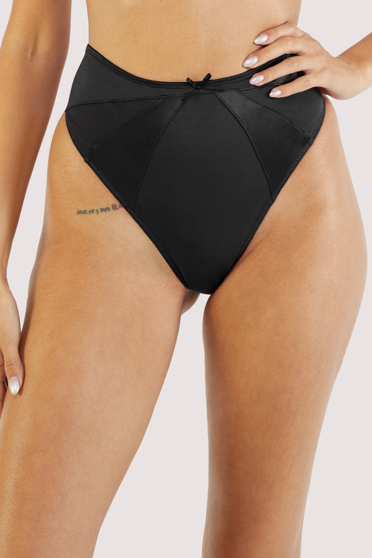 Etta Black Mesh And Satin High Waist Thong