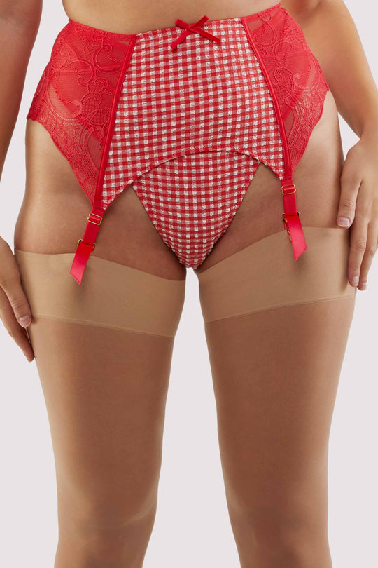 Adelaide Western Gingham And Lace Suspender Belt