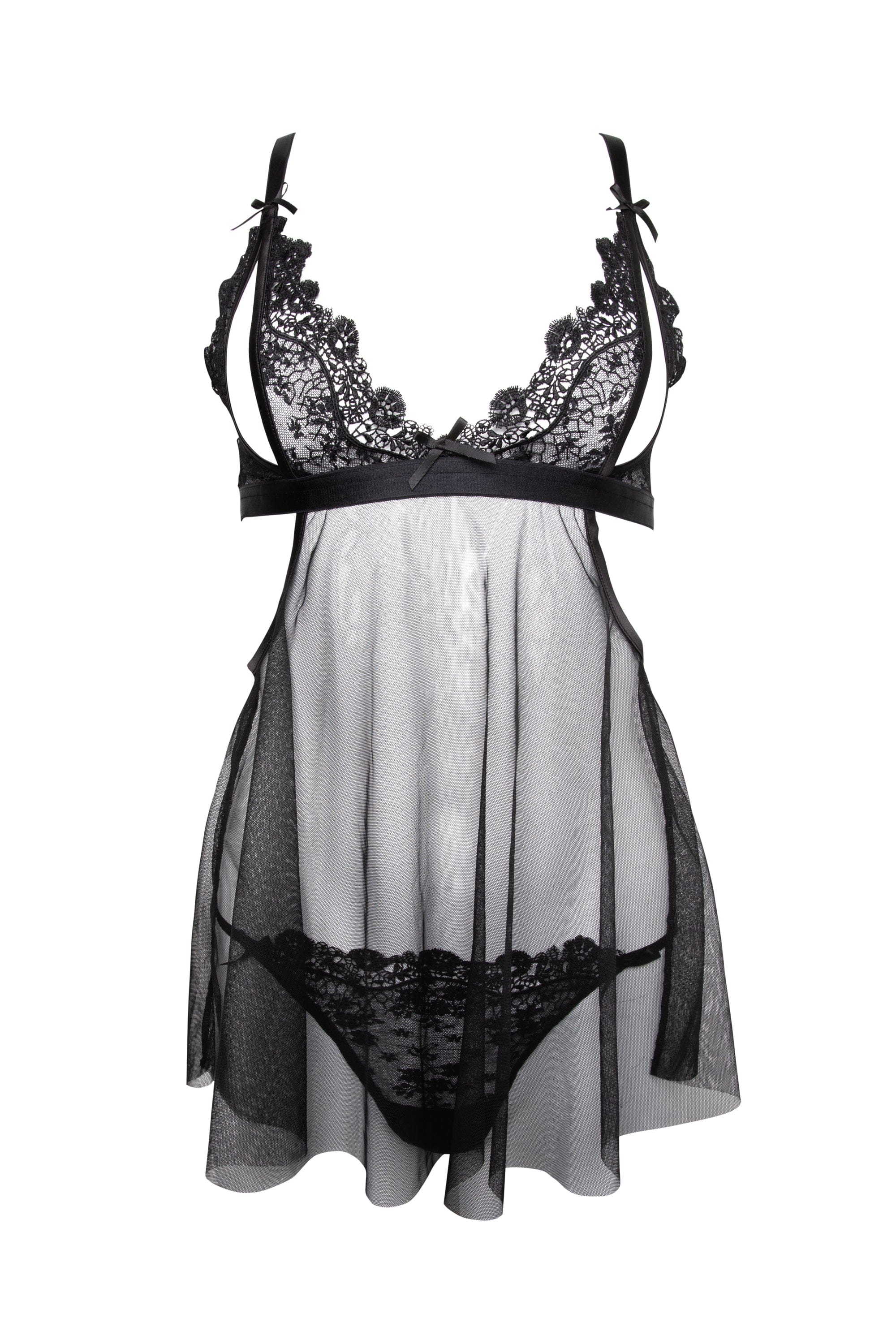 19056- Black Lace High-end Delicate Embroidery Baby Doll Lingerie, plus size  available Set – Western F.a.s.h.i.o.n