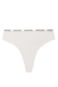 Branded Ribbed Ivory High Waist Thong