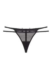 Brea Black Cut Out PVC and Lace Trim Thong