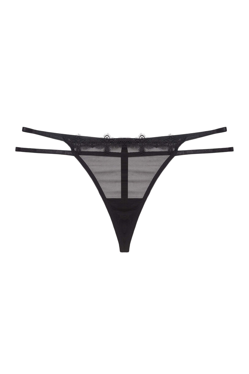 Brea Black Cut Out PVC and Lace Trim Thong