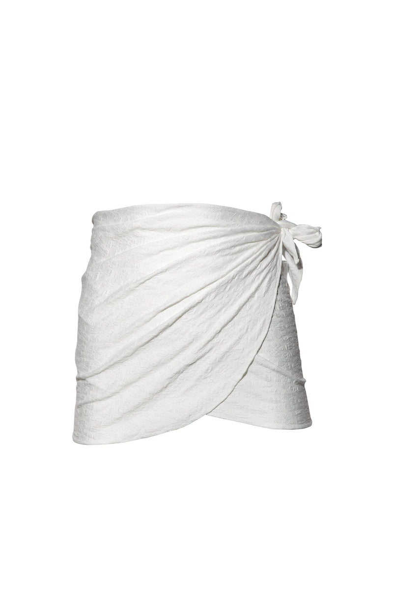 Soft white ditzy floral texture tie side sarong beach cover up