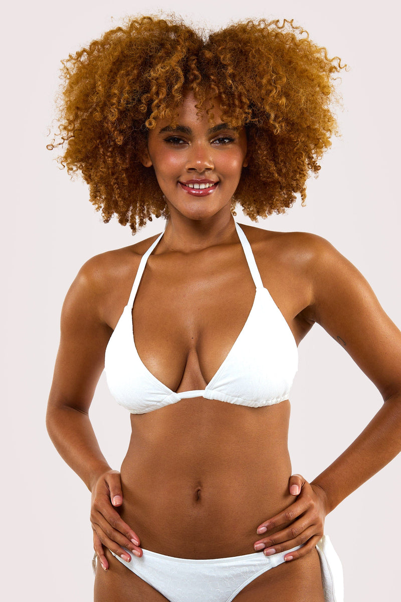 Zoe Fuller Bust Mix Match White Floral Texture Triangle Bikini