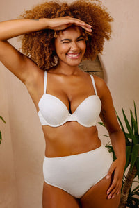 Zoe Mix & Match White Floral Texture High Waisted Bikini Bottom