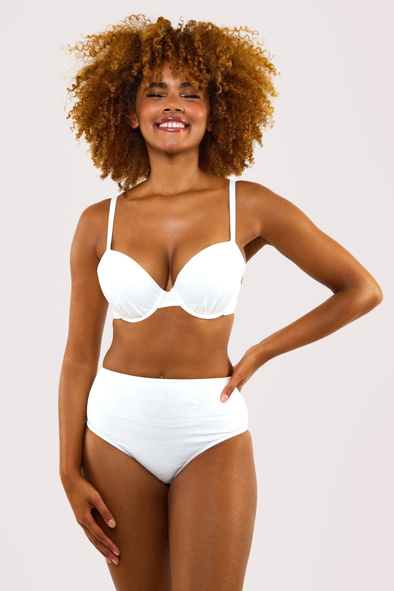 Zoe Mix & Match White Floral Texture High Waisted Bikini Bottom
