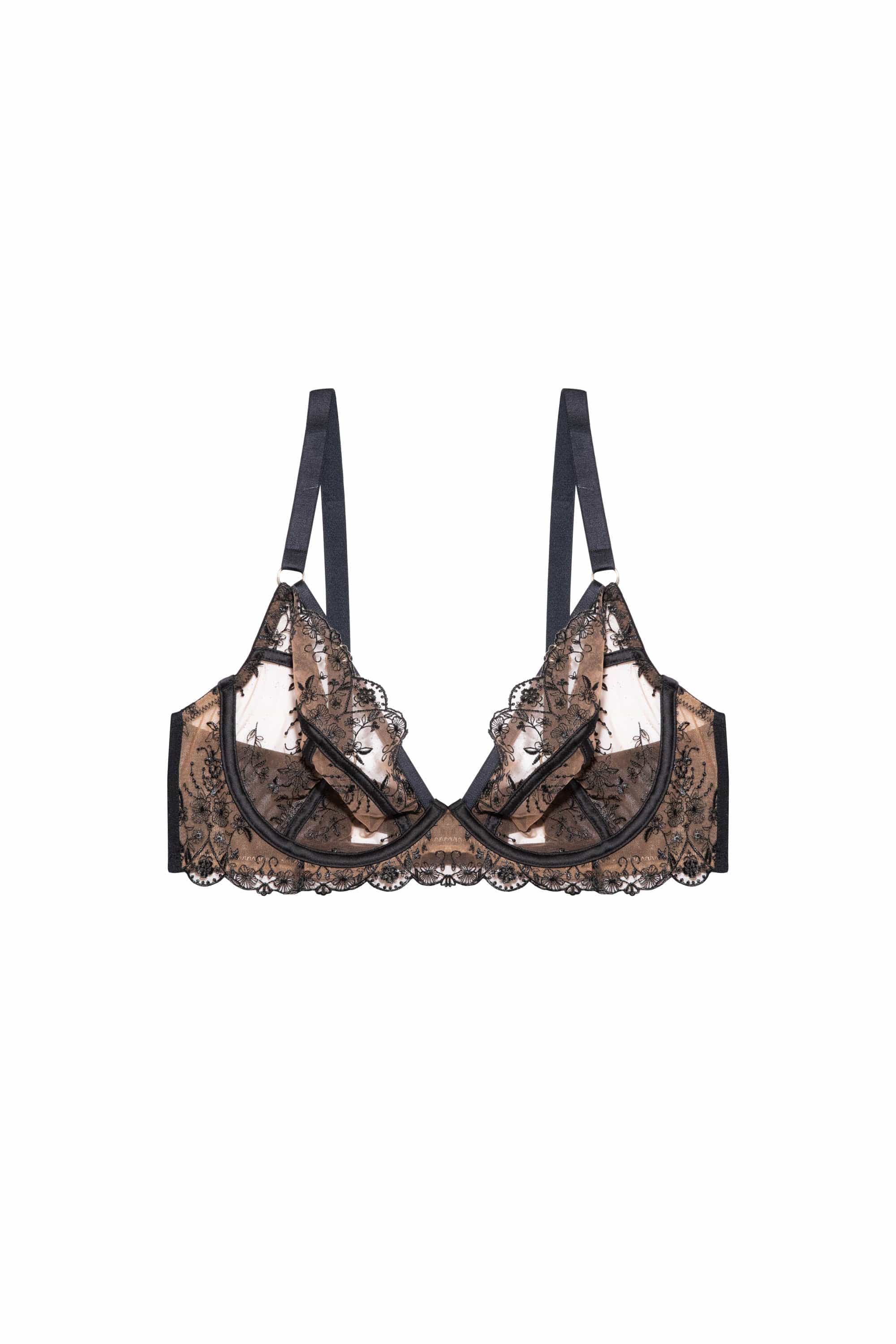 Cassia Black Embroidery Plunge Bra