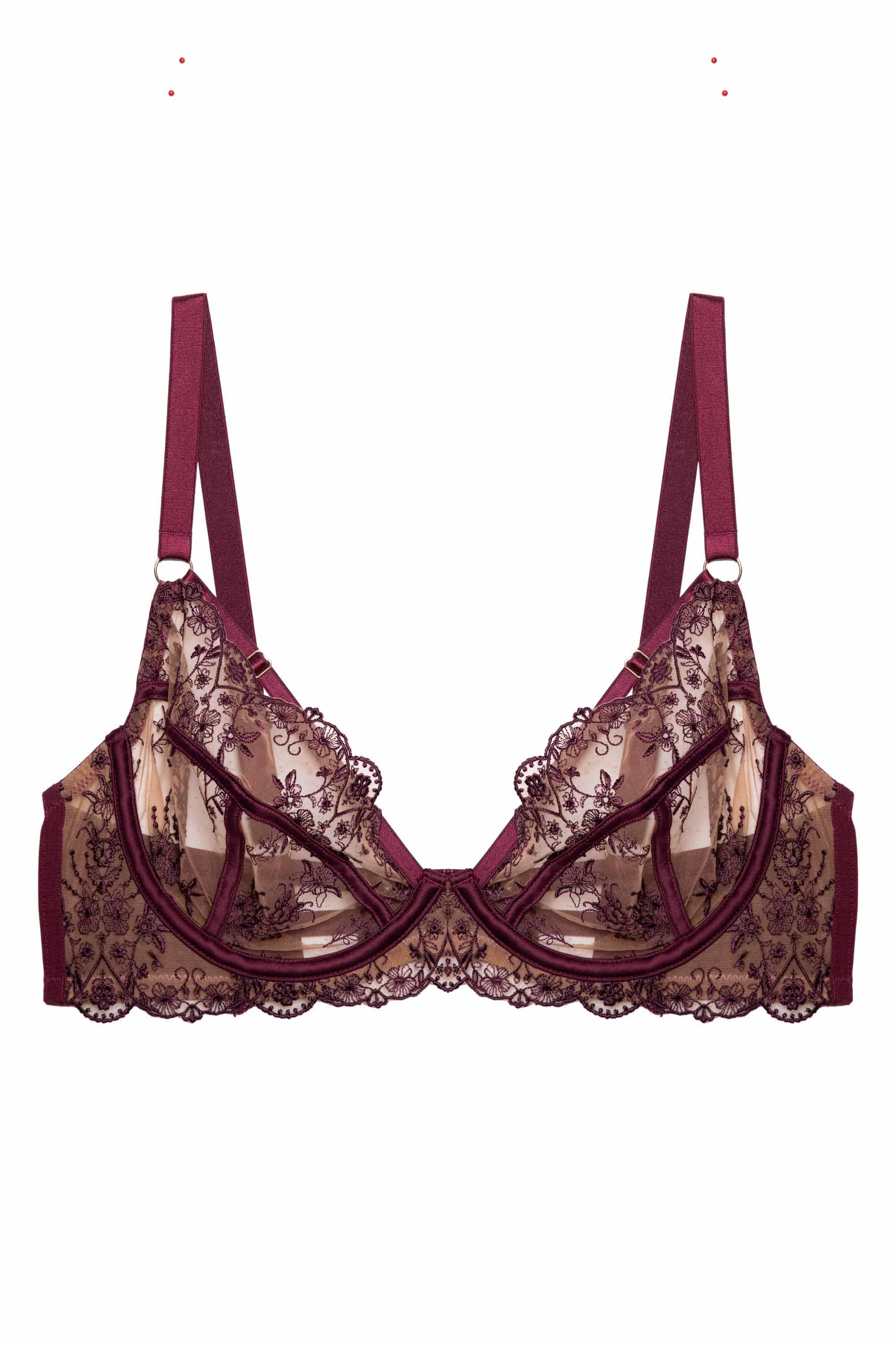 Cassia Wine Custom Embroidery Bra – Playful Promises