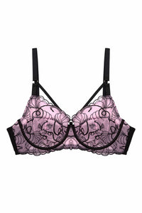 Pink and black embroidered bra with straps