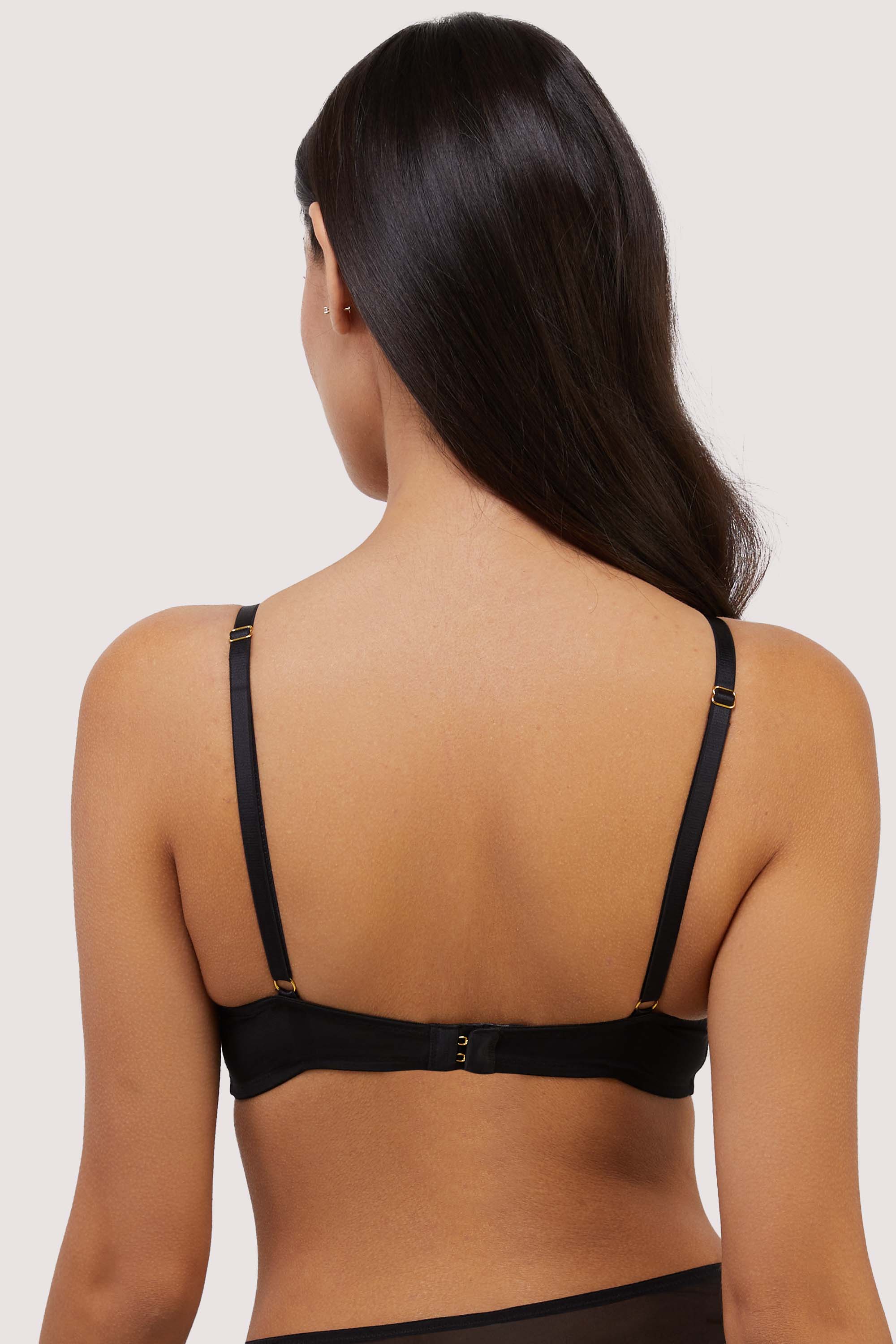model shows black hook and eye fastening back