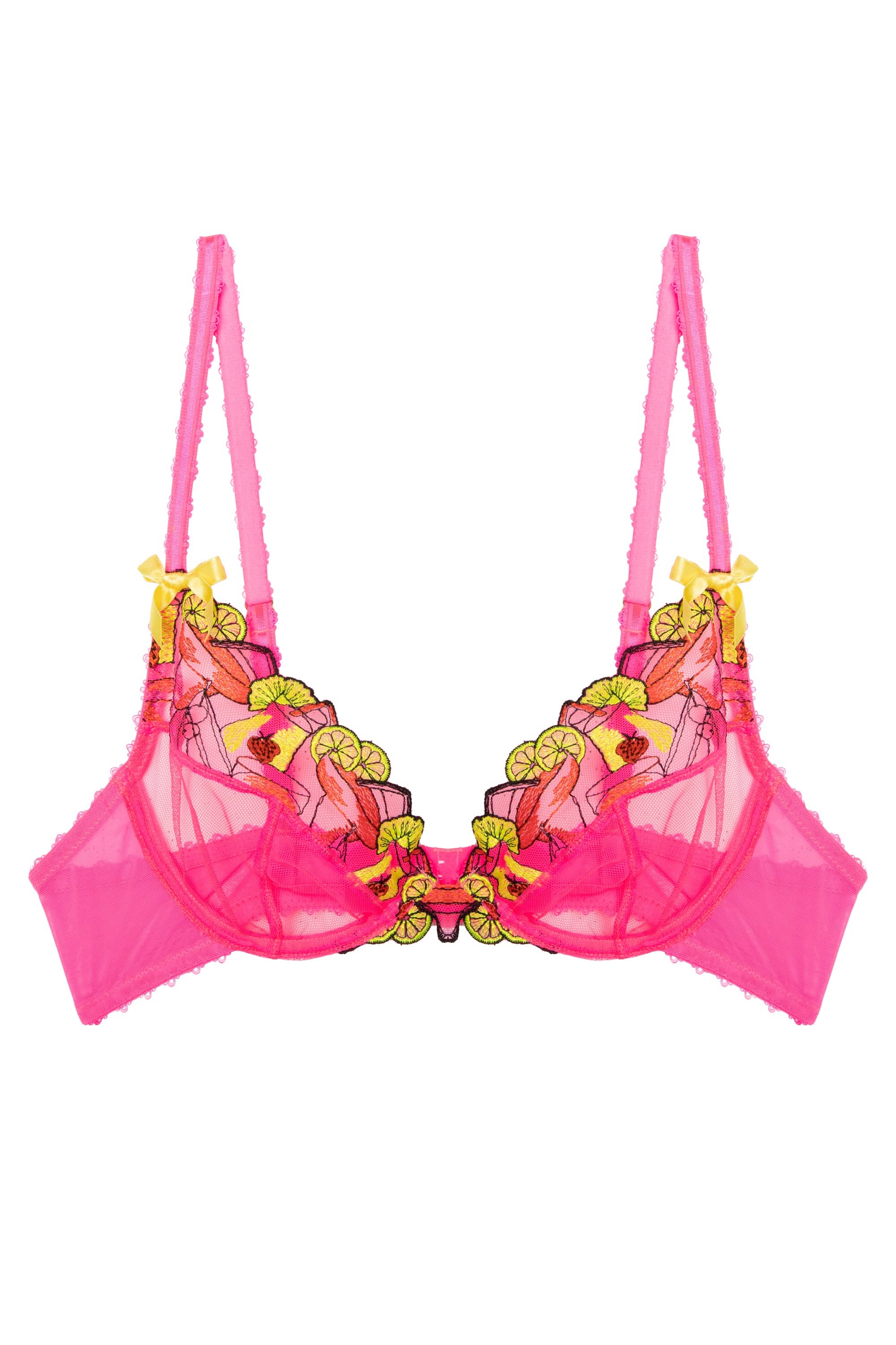 Playful Promises Floral Embroidered Plunging Bra - Purple/Neon