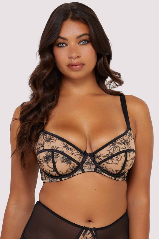 Olivia Black Contrast Embroidery Balconette Bra