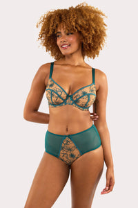 Olivia Teal Contrast Embroidery Balconette Bra