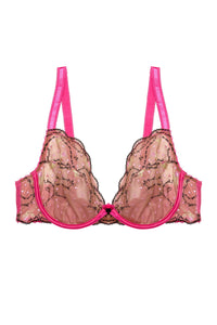 Spank Me Pink and Nude Custom Embroidery Plunge Bra