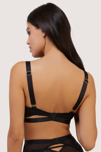 model shows black hook and eye fastening bra back