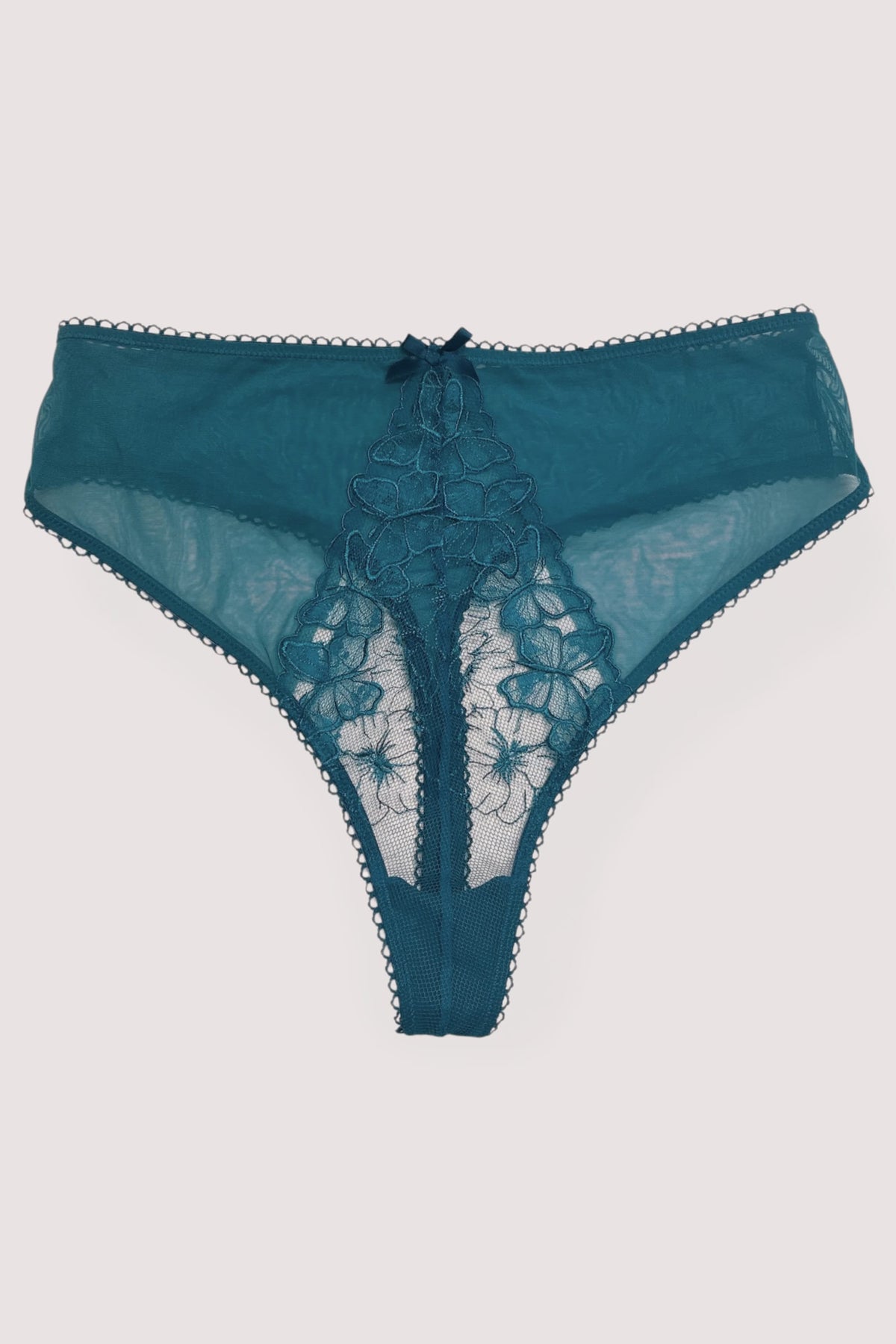 Mariposa Teal Butterfly Embroidery High Waist Thong