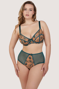 Olivia Teal Contrast Embroidery High Waist Brief