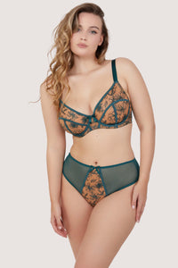 Olivia Teal Contrast Embroidery Thong