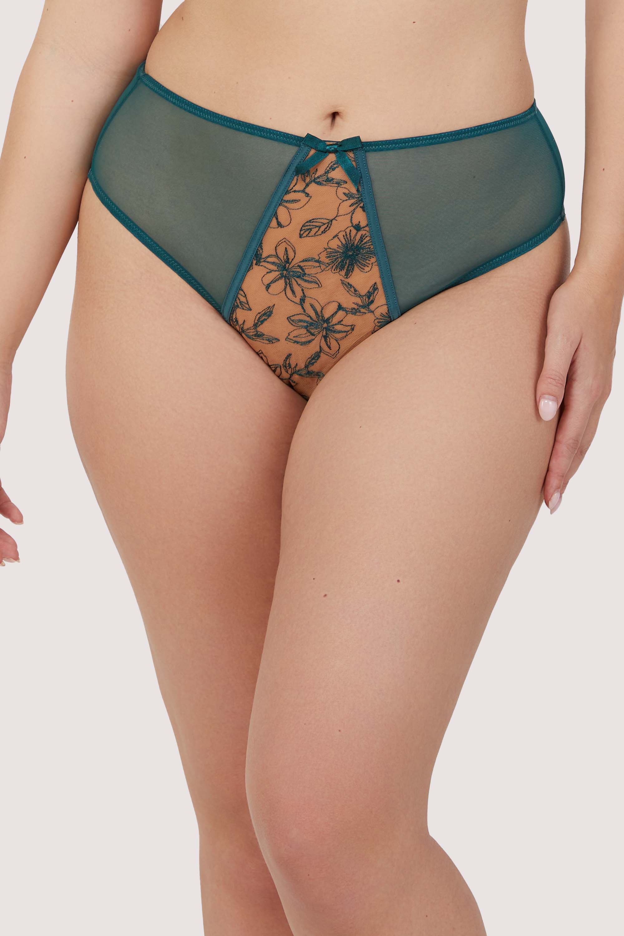Olivia Teal Contrast Embroidery Thong