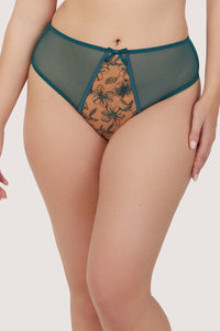 Olivia Teal Contrast Embroidery Thong
