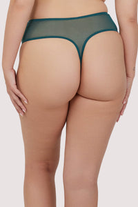 Olivia Teal Contrast Embroidery Thong