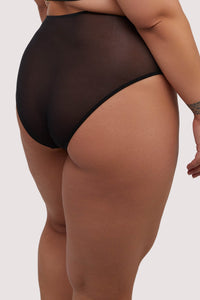 model shows black mesh high waist brief back