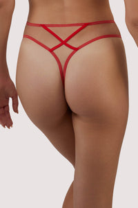 model shows us the back of the red Ramona high waisted thong