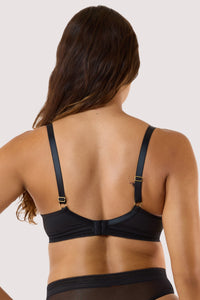 Model Shows back of Microfiber Moulded Cup Bra highlighting the adjustable straps and hook-and-eye fastening.