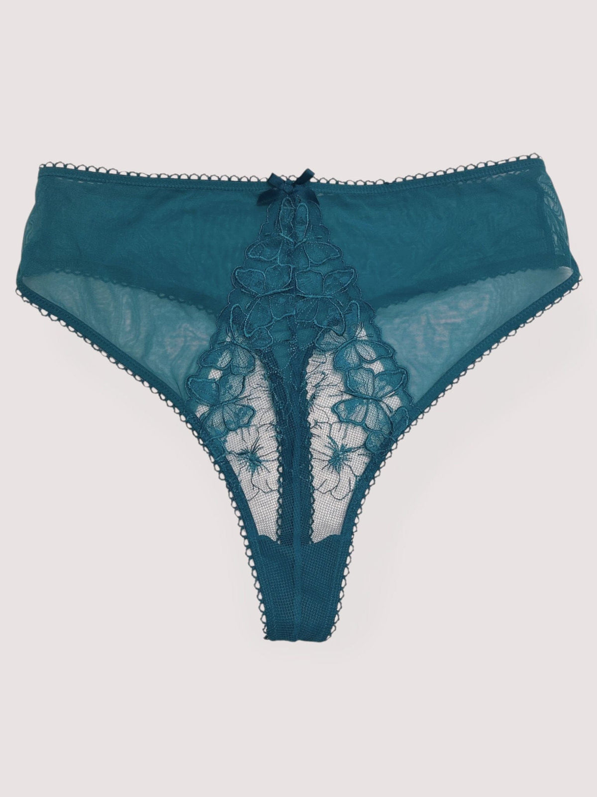 Mariposa Teal Butterfly Embroidery High Waist Thong - back