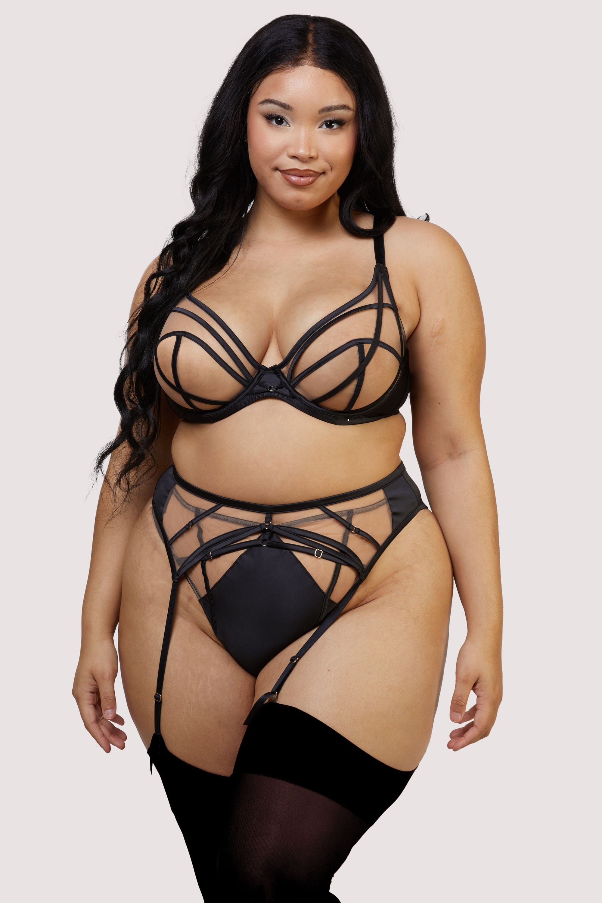 Ramona Black Mesh Plunge Set
