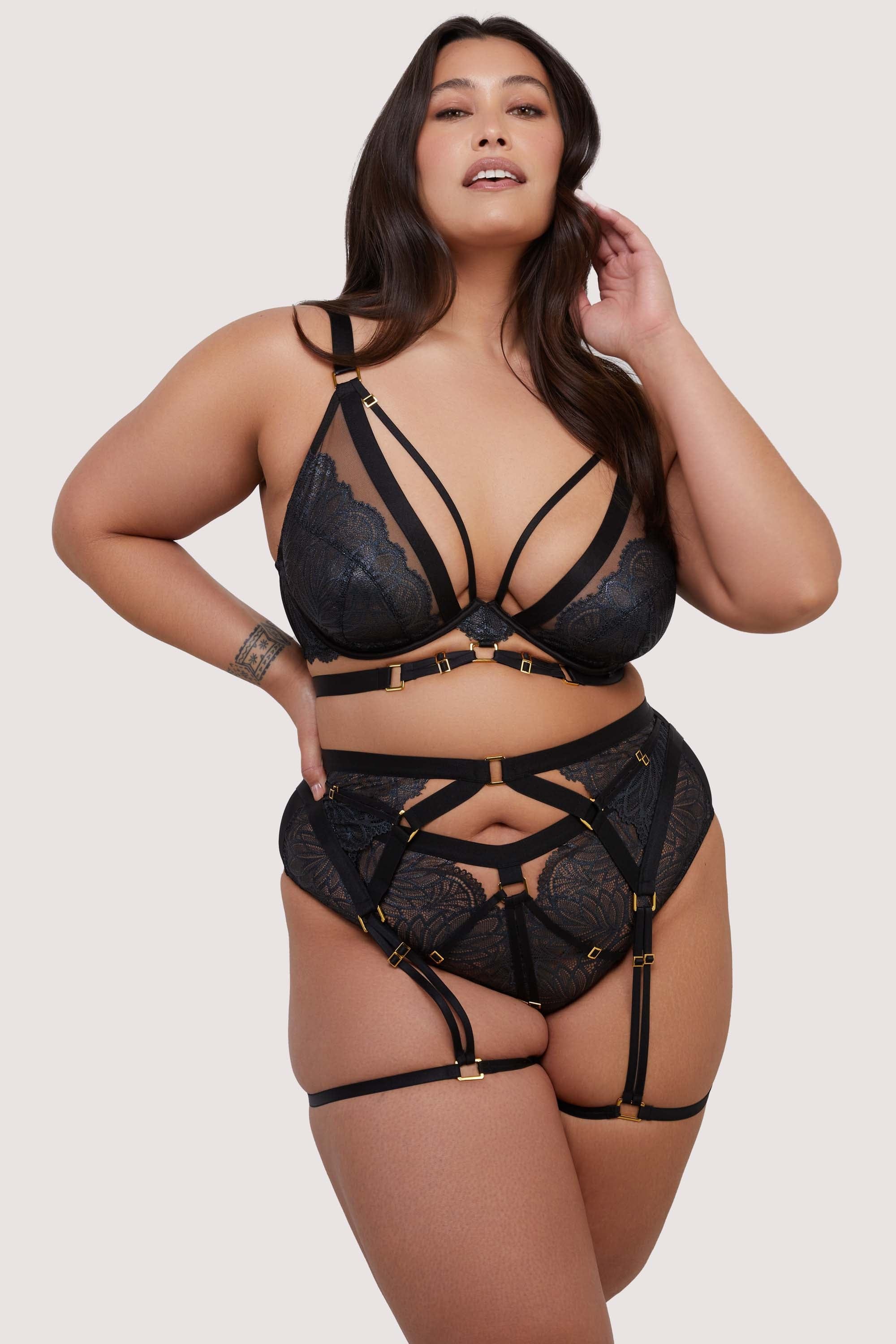 Tabitha Black Wet-Look Lace Set