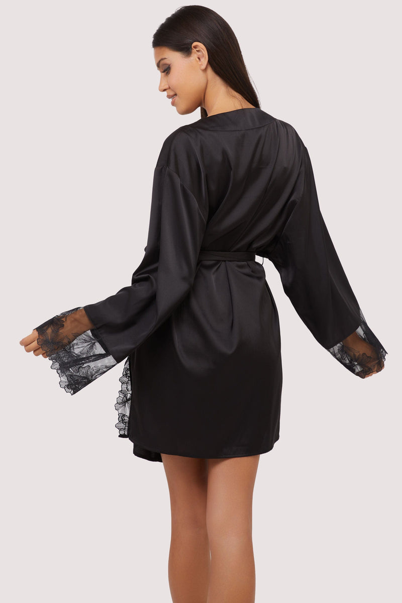 Embroidery Robe Eleanor Black Satin & Embroidery Robe – Playful Promises