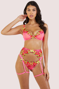 Magda Pink Neon Cocktail Embroidery Suspender Belt