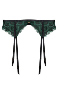 Mia Black And Jade Deco Embroidery Suspender Belt