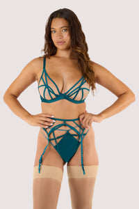 Ramona Teal Strap Detail Illusion Mesh Suspender
