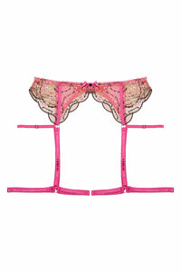 Spank Me Pink and Nude Custom Embroidery Suspender Belt