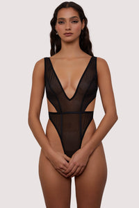 Gigi Black Mesh Crotchless Bodysuit