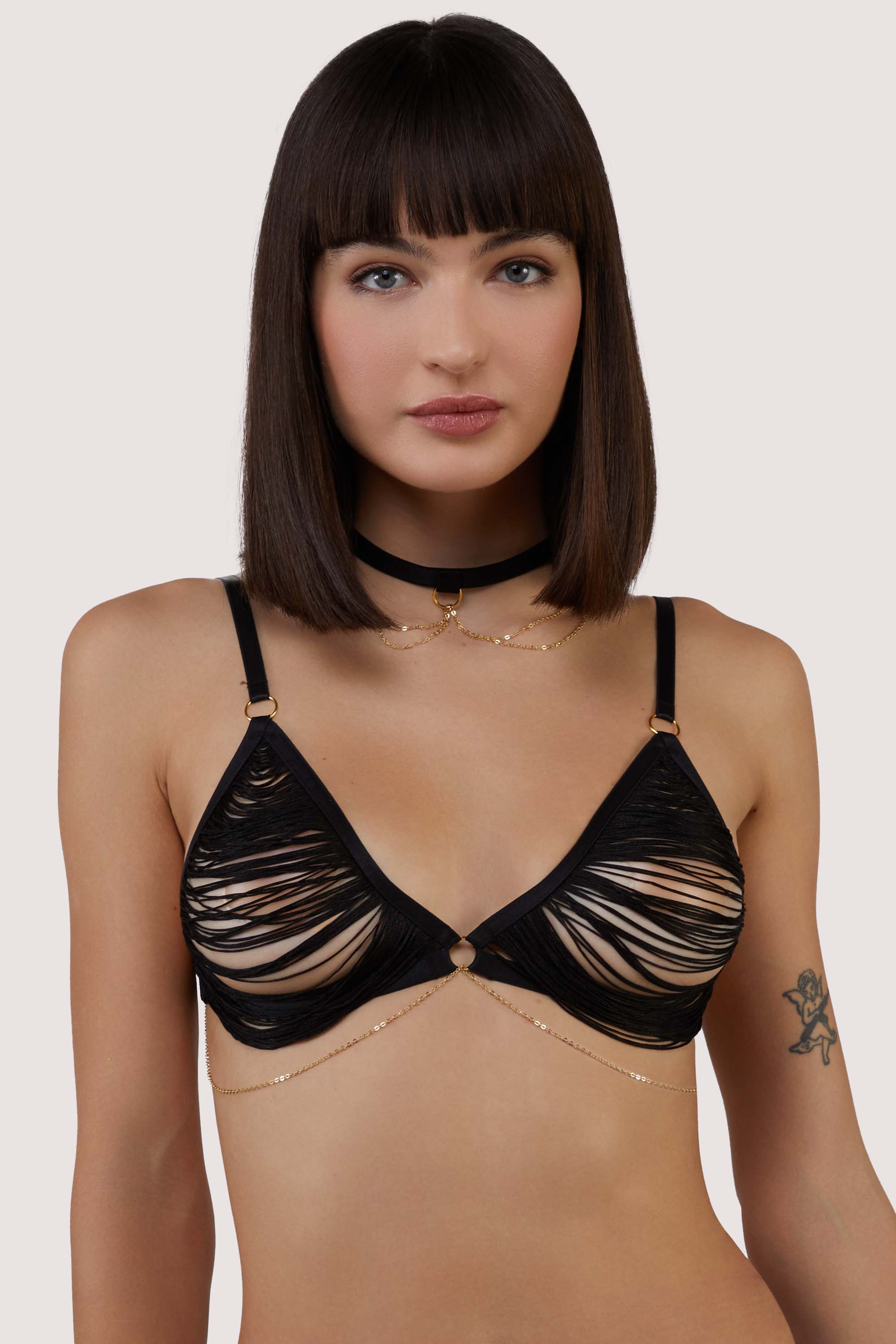 Kiera Black Fringe and Chain Bralette and Brief – Playful Promises