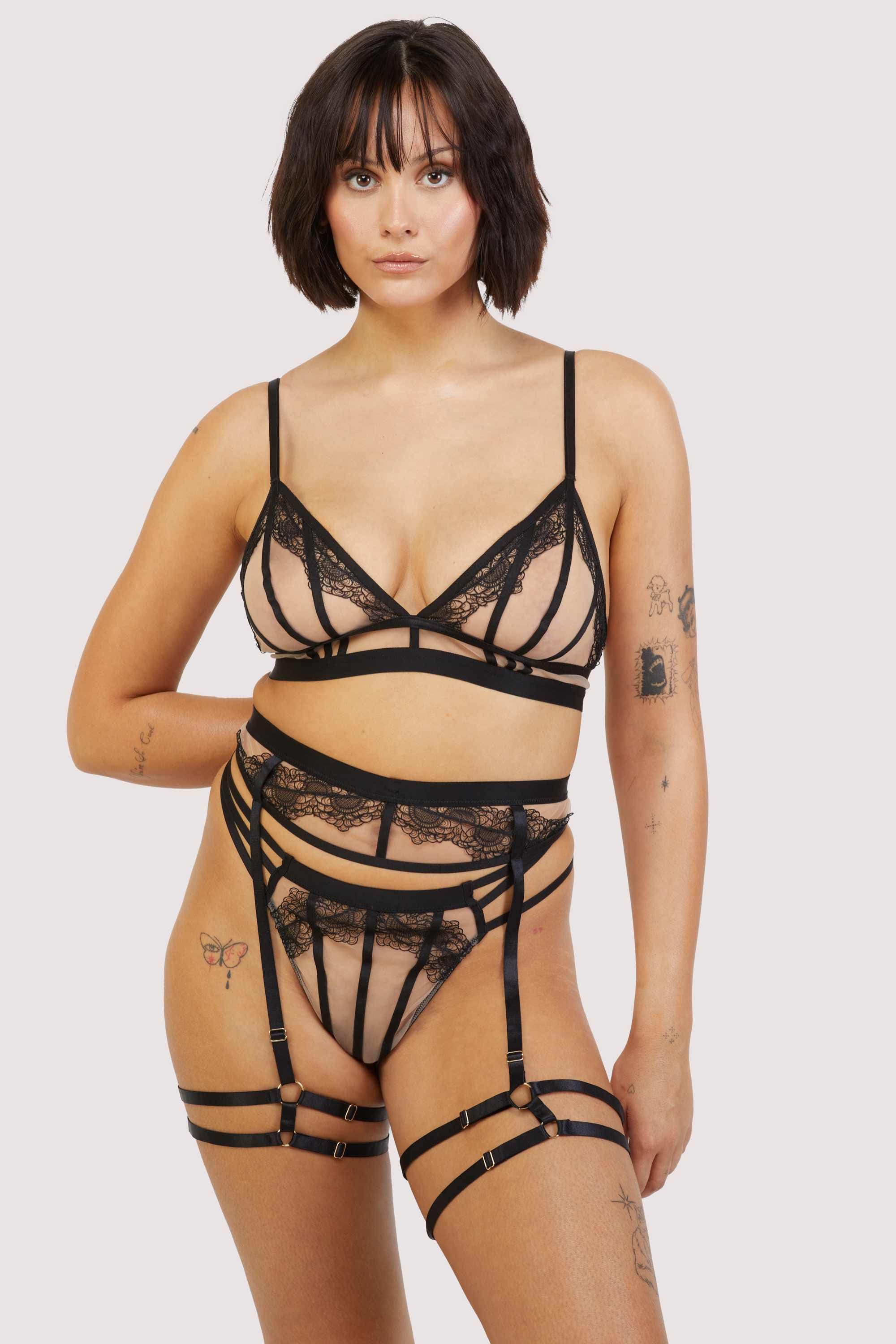 Tasha Black Illusion Mesh Harness Suspender