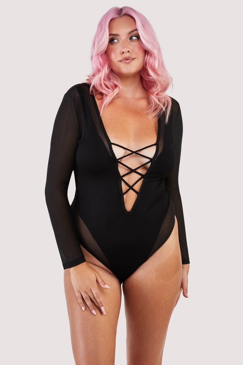 Anika mesh and jersey panelled long-sleeve body – Playful Promises